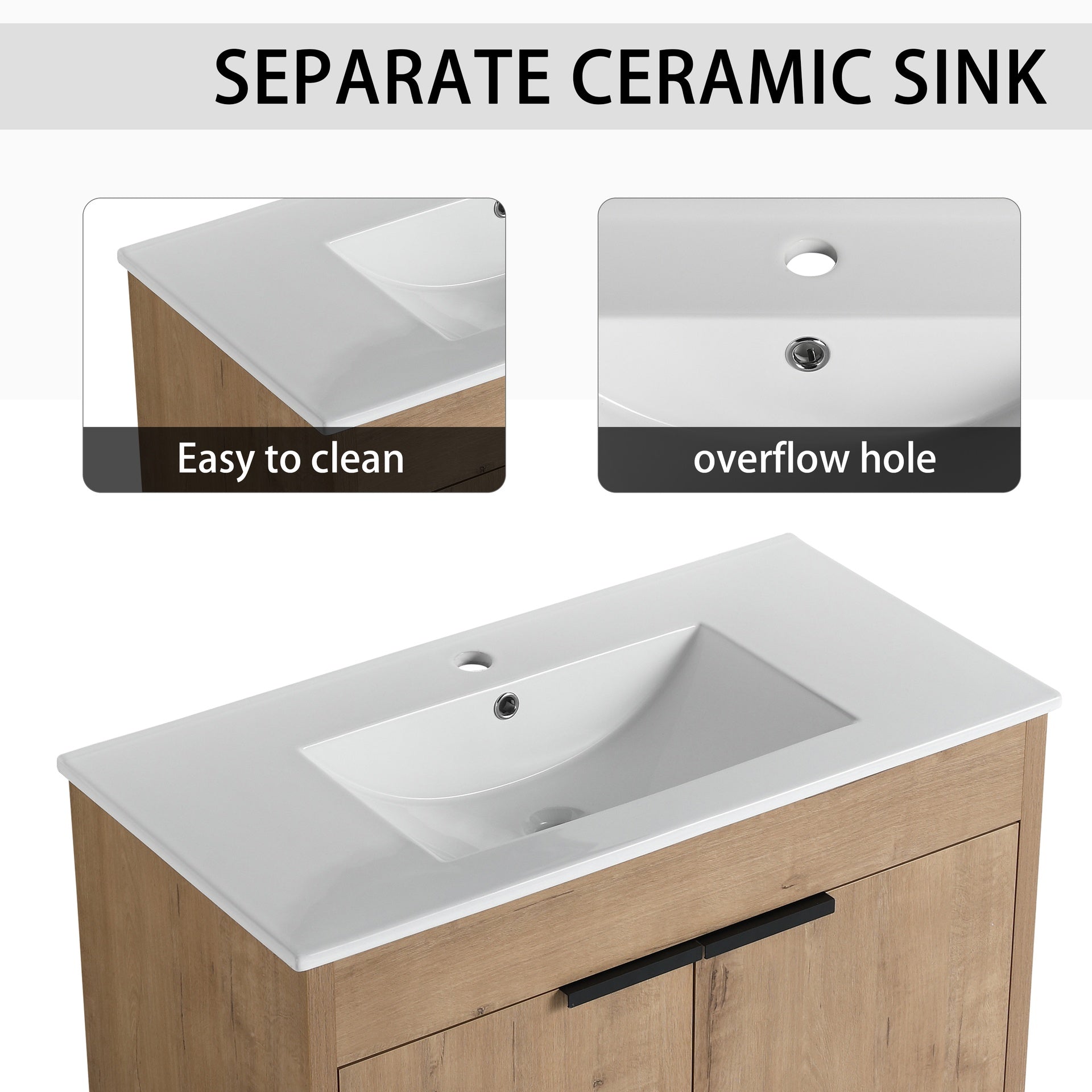 48 Inch Freestanding Bathroom Vanity with Ceramic Sink and Storage Cabinets, Soft Closing Door, 02436IMO+0312 Combination Cabinet, KD-Package