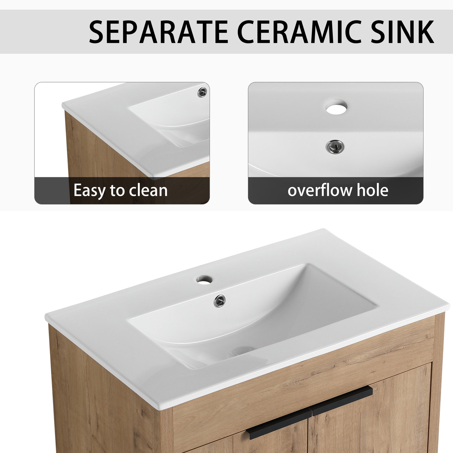 72 Inch Freestanding Bathroom Vanity with Ceramic Sink and Storage Cabinets, Soft Closing Door, 02430IMO*2+0312 Combination Cabinet, KD-Package