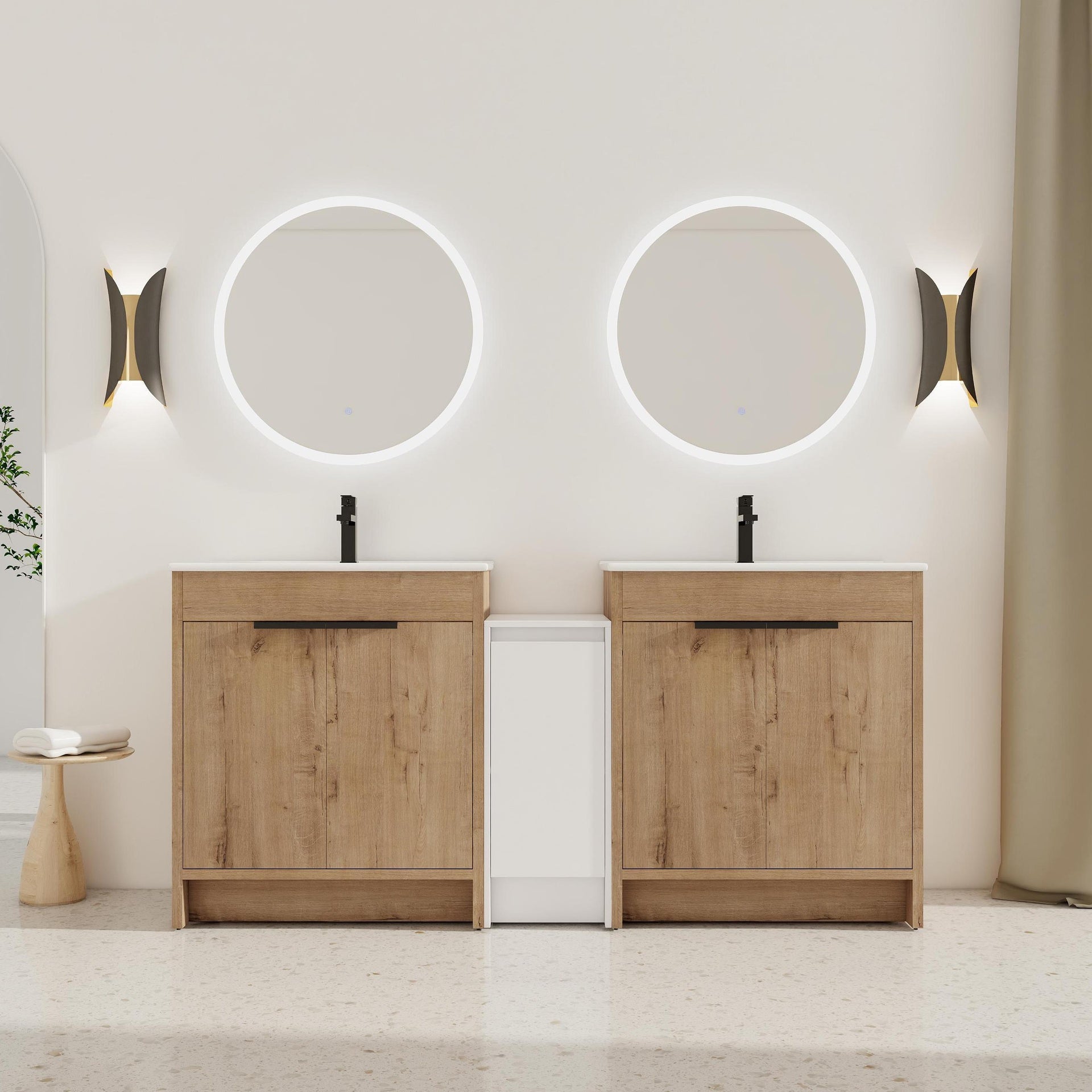 72 Inch Freestanding Bathroom Vanity with Ceramic Sink and Storage Cabinets, Soft Closing Door, 02430IMO*2+0312 Combination Cabinet, KD-Package