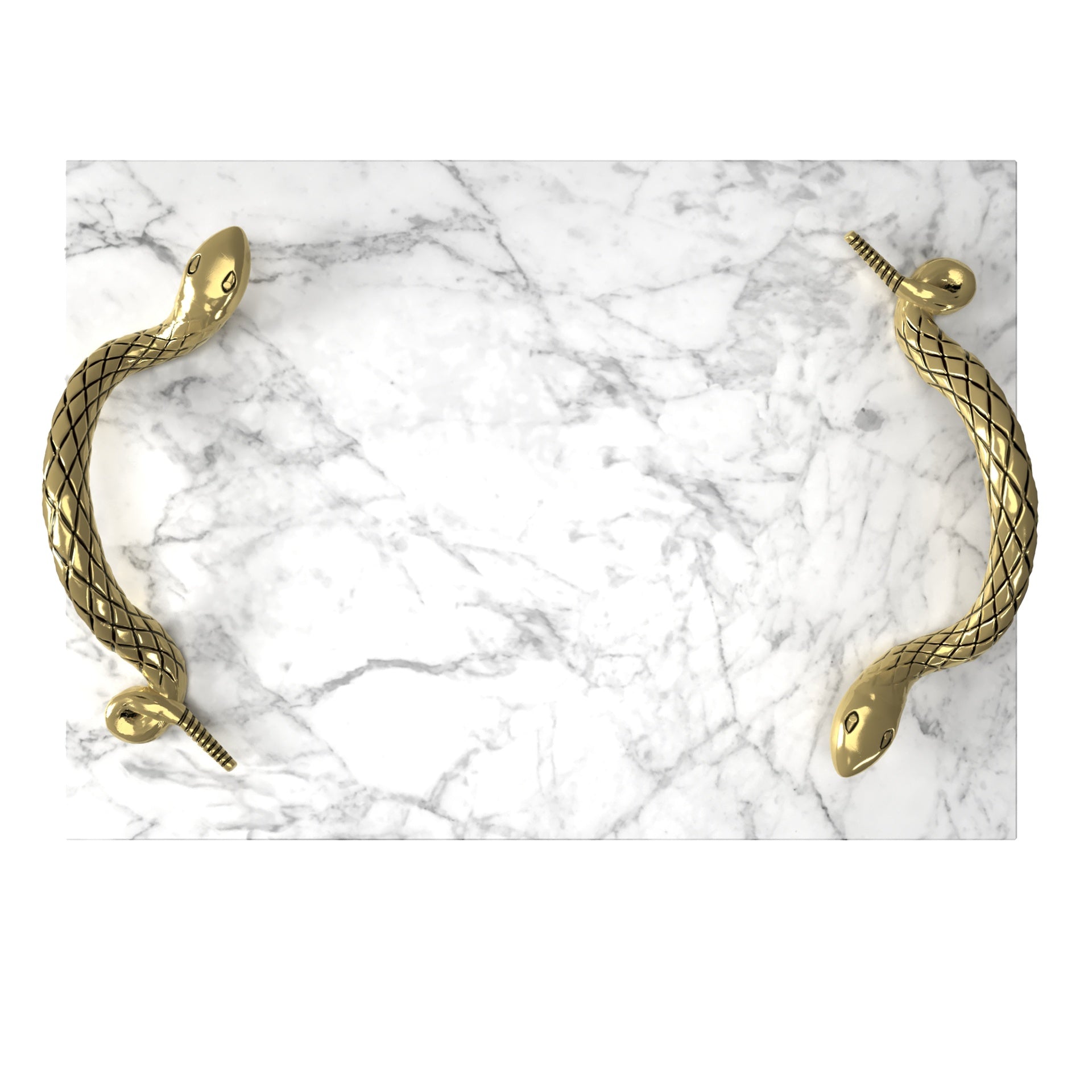 Mamba White Marble Decorative Serving Tray with Brass Snake Handles
