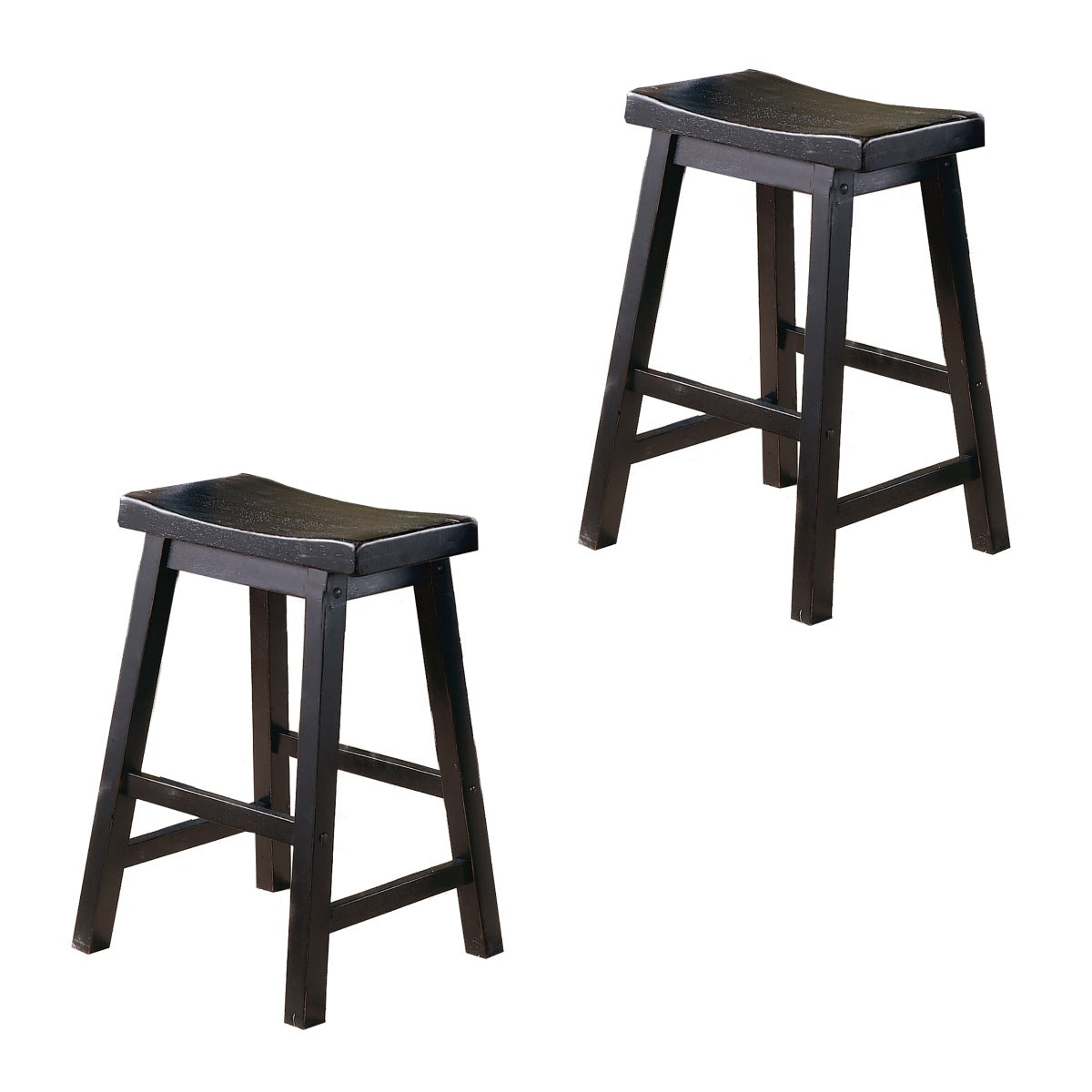 Wooden 24" Counter Height Stool with Saddle Seat, Black, Set of 2