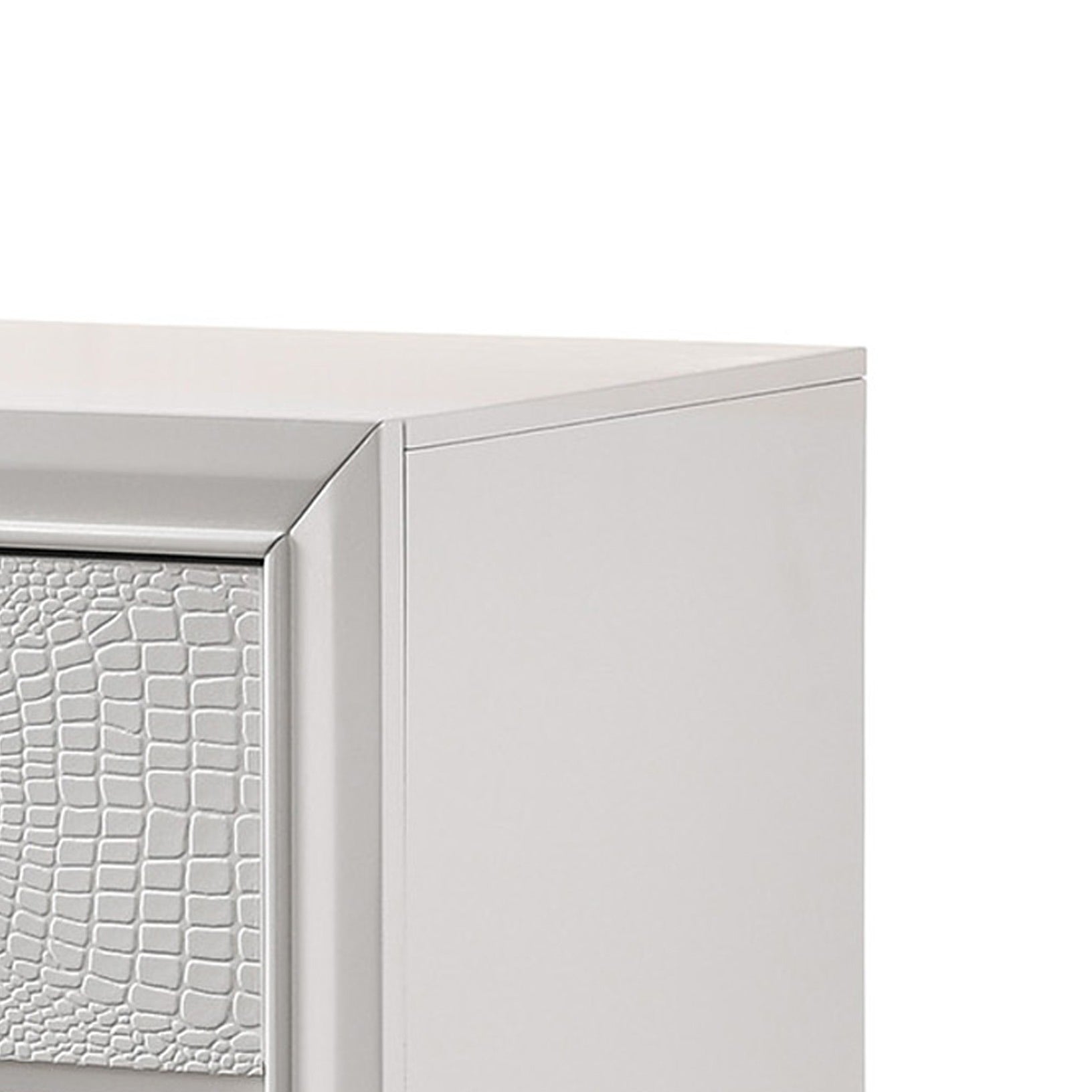 Nightstand with Textured Pattern and 2 Drawers, White
