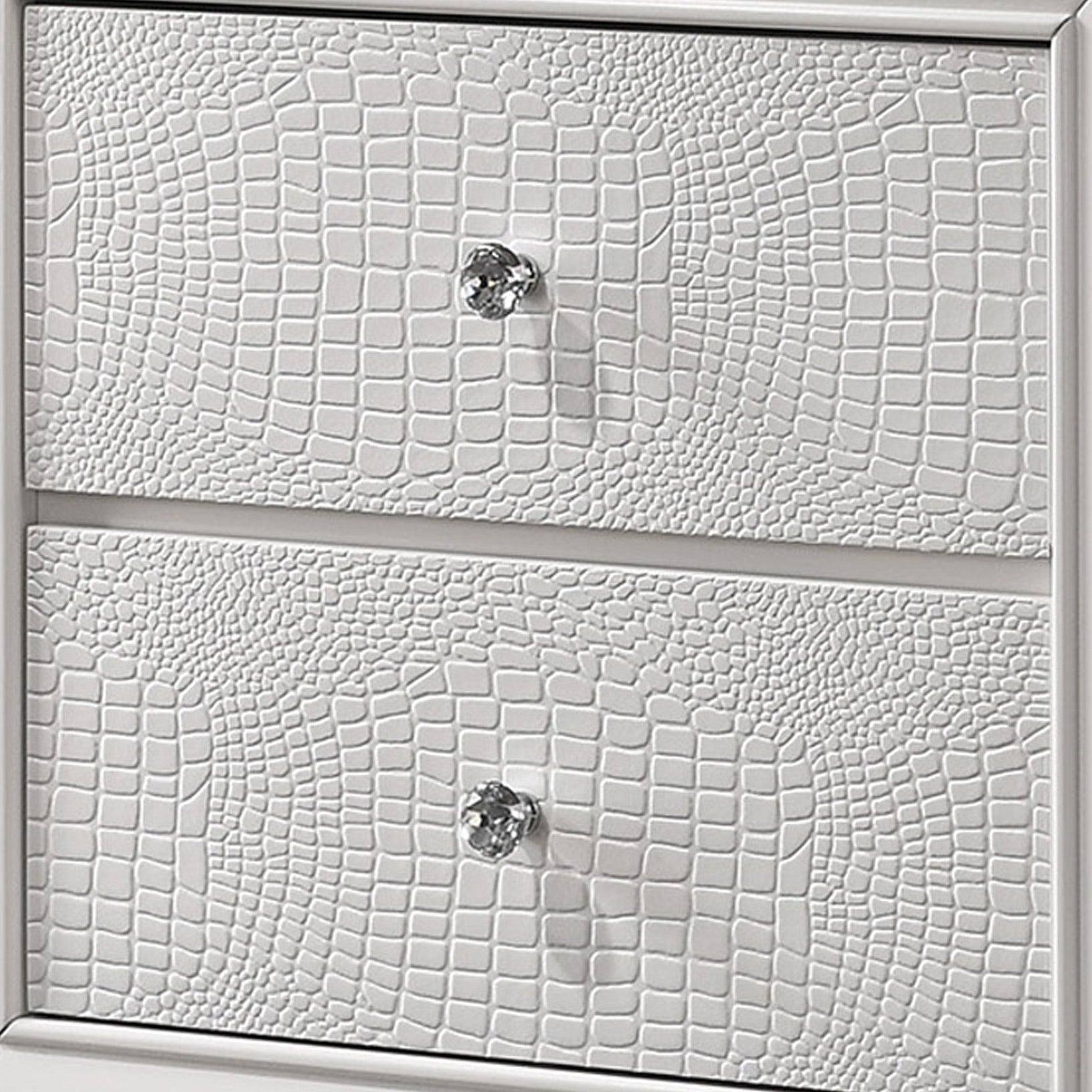 Nightstand with Textured Pattern and 2 Drawers, White