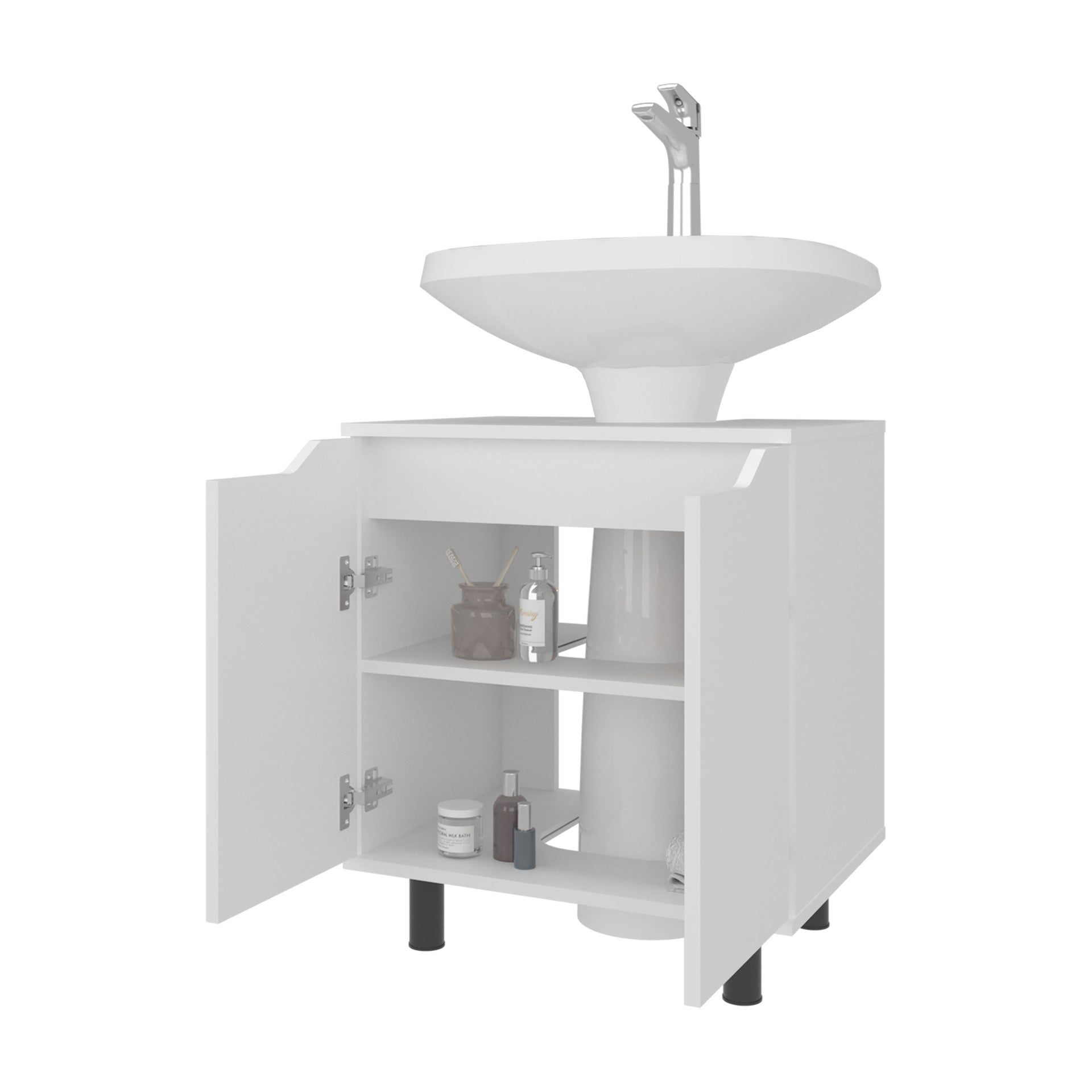 Under Sink Storage 24.8" H, 2 Doors, 2 Shelves, 4 Legs, White - Bathroom