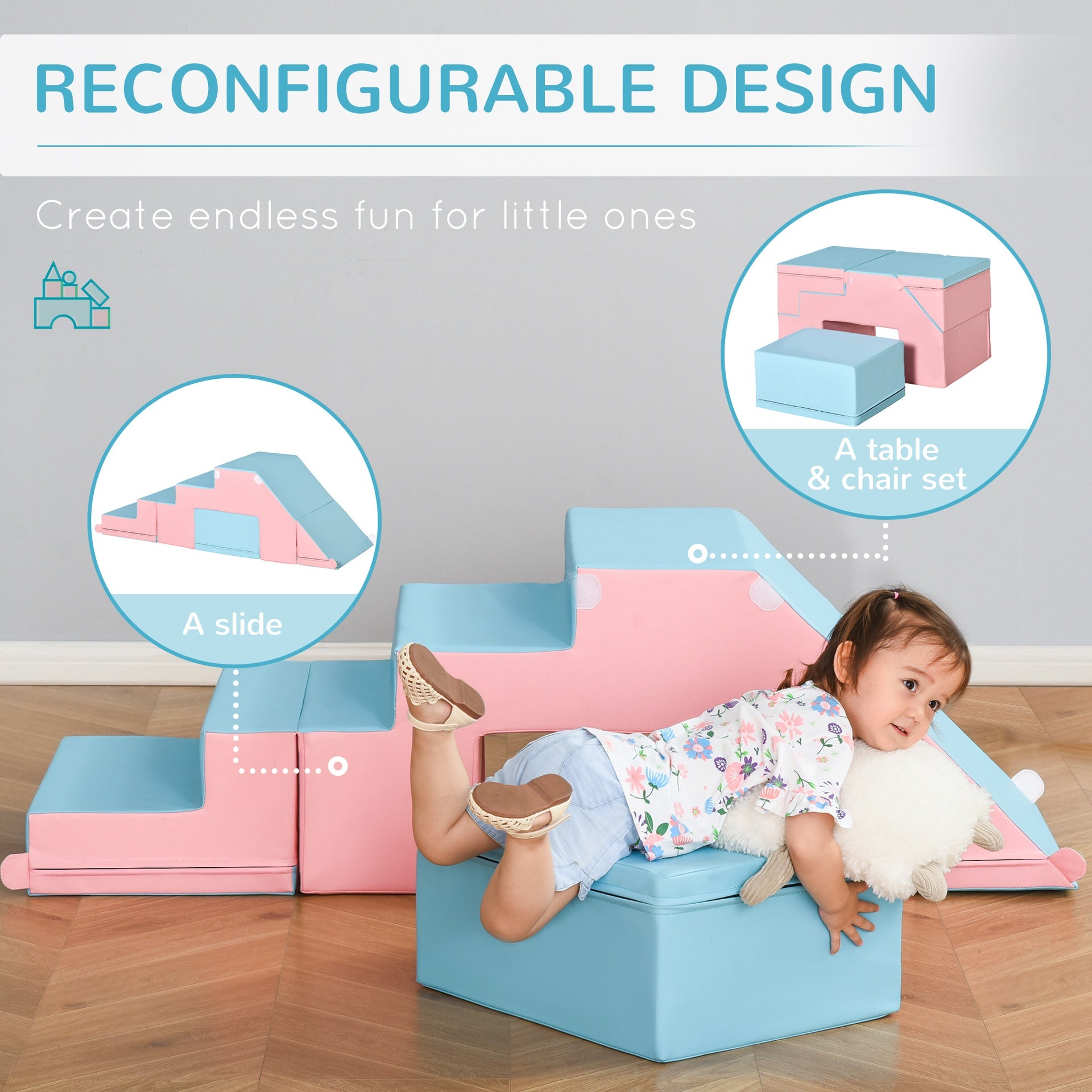 Foam Play Set for Toddlers and Children, Easy-to-clean 2 Piece Soft & Safe Kids Climbing Set for Crawling or Sliding, Multicolor