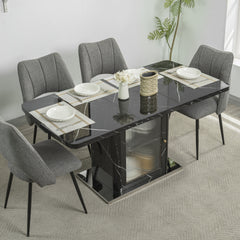 47.24"-63"Modern Rectangle Dining Table, Stretchable, with Printed Black Marble Table Top+Storage Cabinet Table Leg with Metal Base