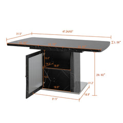 47.24"-63"Modern Rectangle Dining Table, Stretchable, with Printed Black Marble Table Top+Storage Cabinet Table Leg with Metal Base
