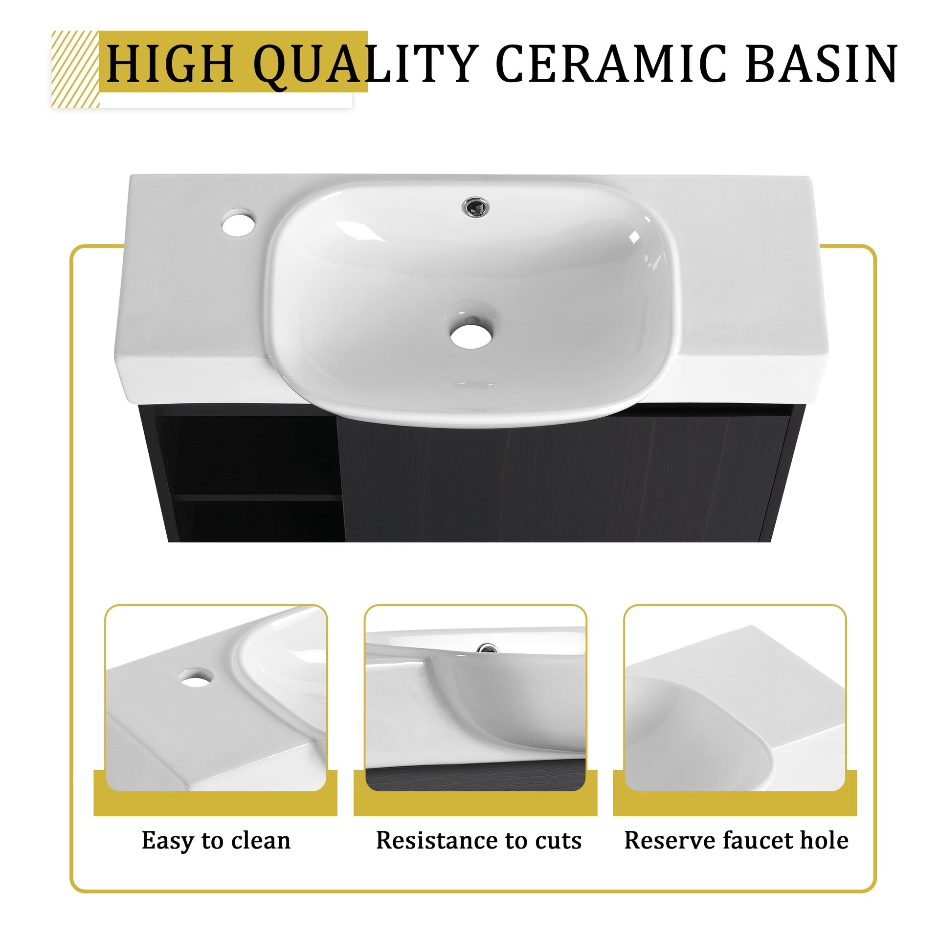 30'' Freestanding Bathroom Vanity with White Ceramic Sink & Soft-Close Door, Dark Oak, Plywood, KD-Packing