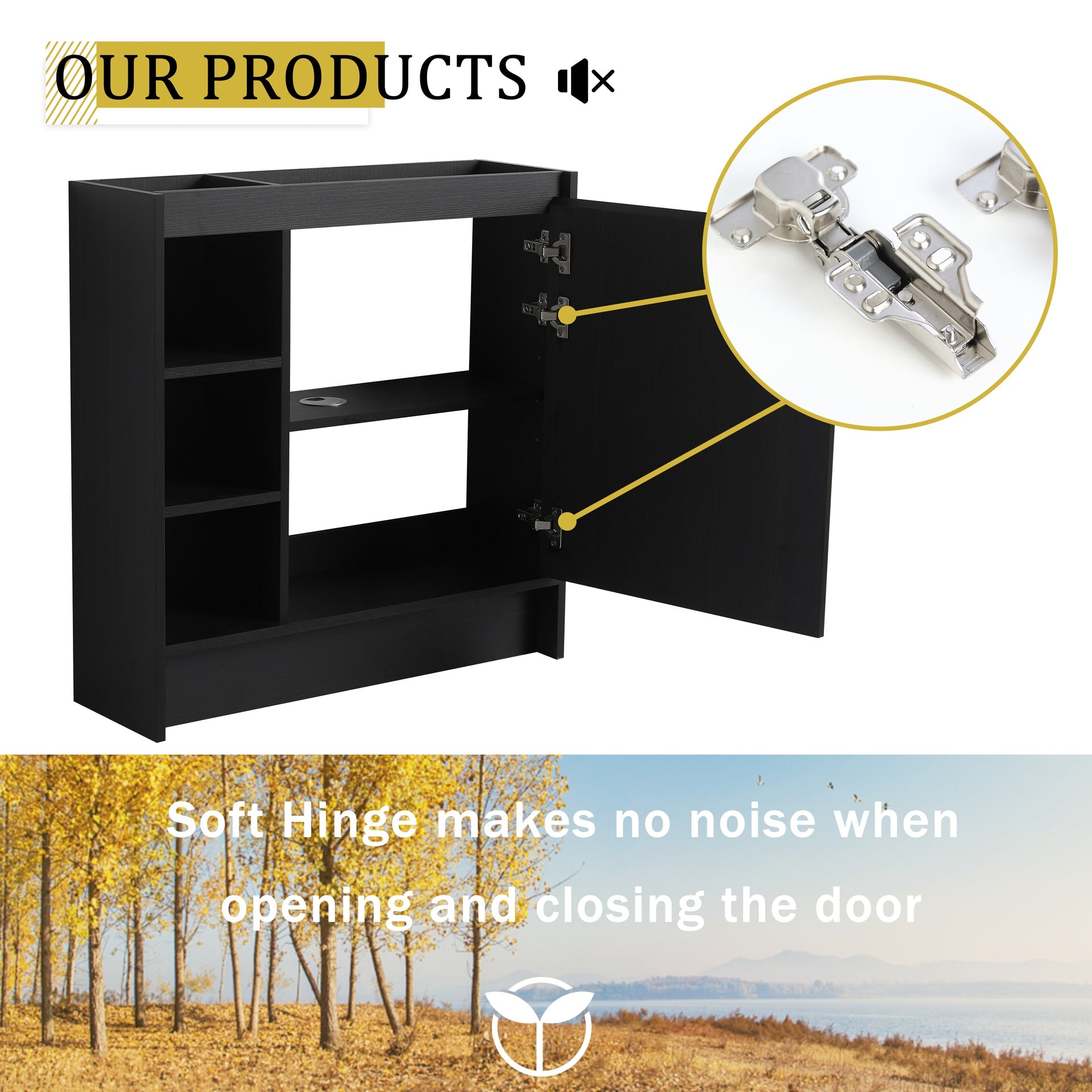 30'' Freestanding Bathroom Vanity with White Ceramic Sink & Soft-Close Door, Dark Oak, Plywood, KD-Packing