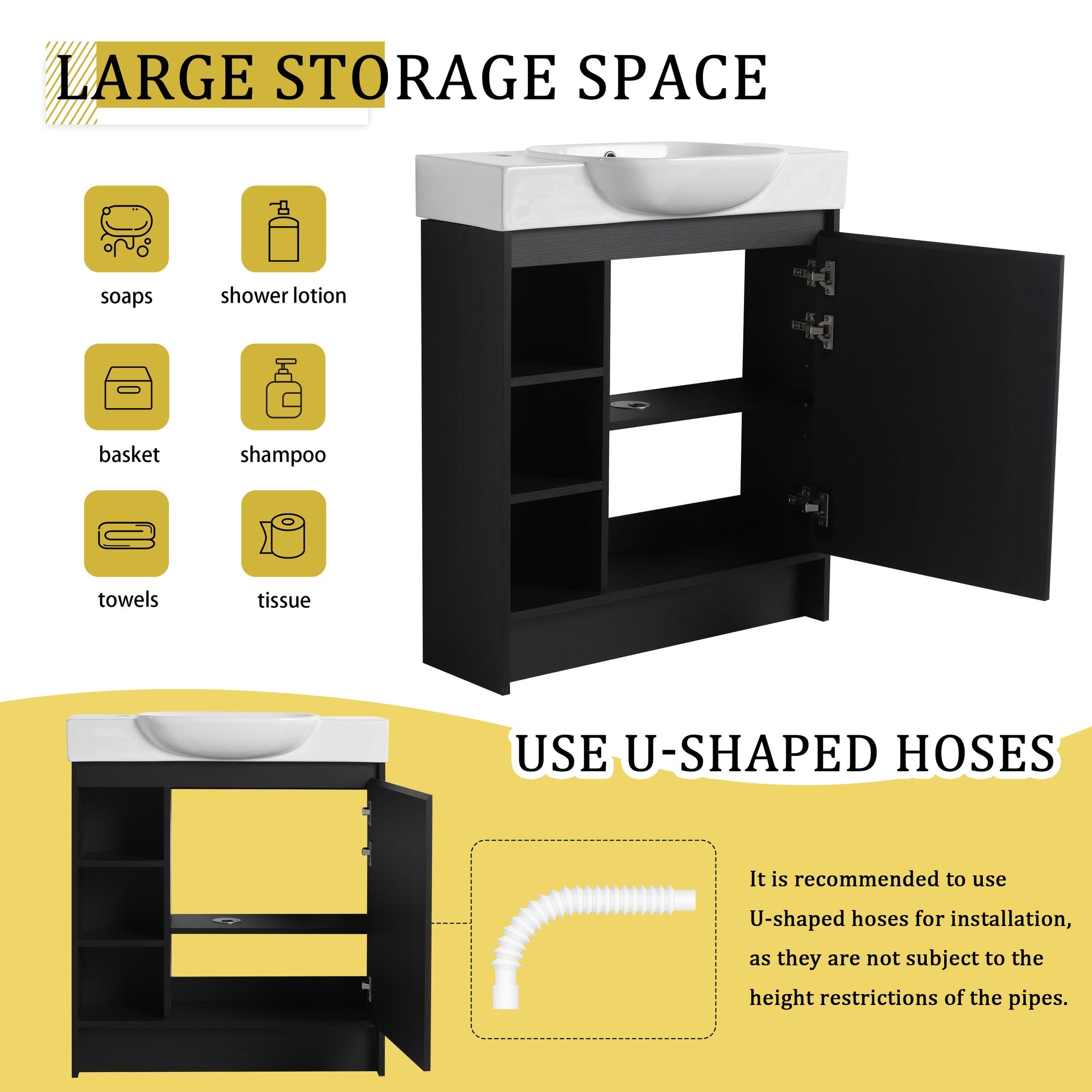30'' Freestanding Bathroom Vanity with White Ceramic Sink & Soft-Close Door, Dark Oak, Plywood, KD-Packing