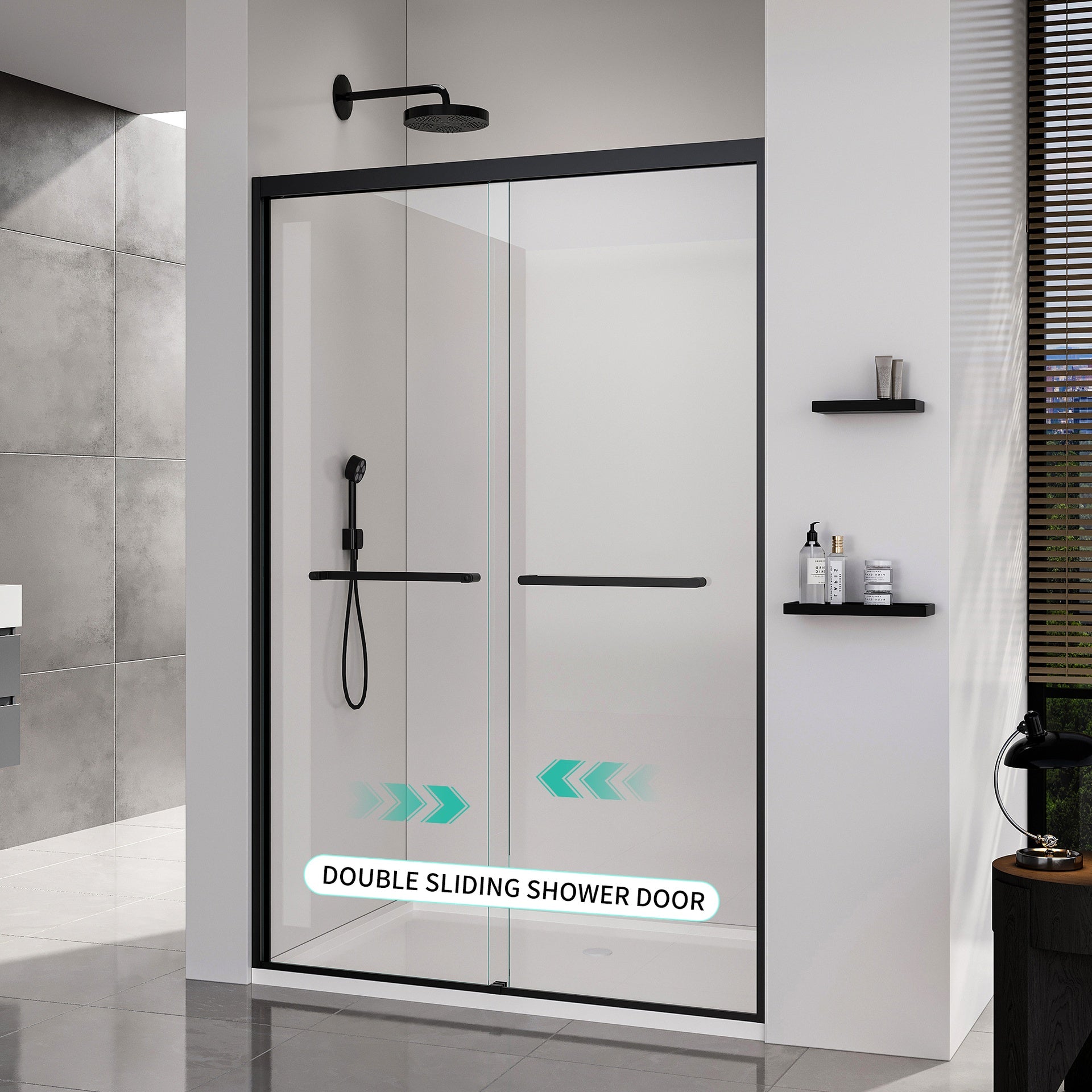 44-48*72 INCH Frame Double Sliding soft-close Shower Doors, Bathroom Sliding Shower Door,  (6mm) Thick SGCC Tempered Glass Door For Bathroom Door ,Matte Black