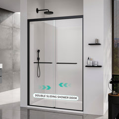 44-48*72 INCH Frame Double Sliding soft-close Shower Doors, Bathroom Sliding Shower Door,  (6mm) Thick SGCC Tempered Glass Door For Bathroom Door ,Matte Black