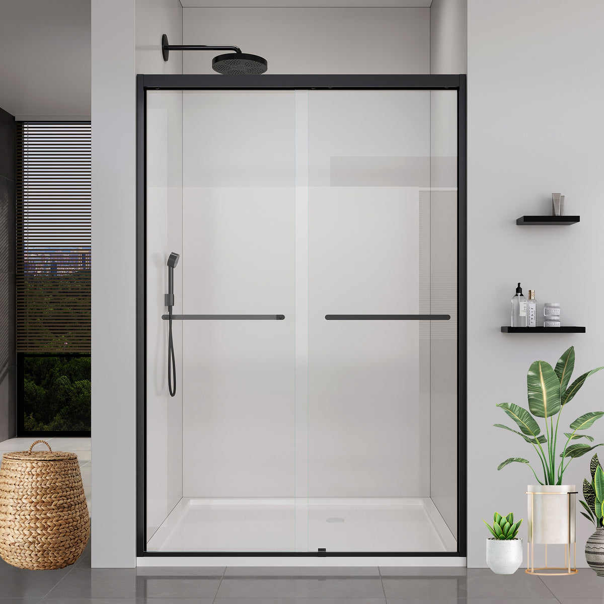 44-48*72 INCH Frame Double Sliding soft-close Shower Doors, Bathroom Sliding Shower Door,  (6mm) Thick SGCC Tempered Glass Door For Bathroom Door ,Matte Black