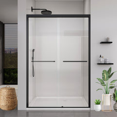 44-48*72 INCH Frame Double Sliding soft-close Shower Doors, Bathroom Sliding Shower Door,  (6mm) Thick SGCC Tempered Glass Door For Bathroom Door ,Matte Black