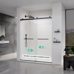 56-60*76 INCH Glass Door,Shower Door ,(10mm) Thick SGCC Tempered Glass Door For Bathroom + Stainless Steel--Matte Black