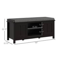 HOMCOM Entryway Shoe Bench Storage Ottoman with Sliding Doors, Adjustable Shelving, 6 Compartments, and Padded Seat, Holds 10 Pairs, Black