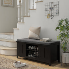 HOMCOM Entryway Shoe Bench Storage Ottoman with Sliding Doors, Adjustable Shelving, 6 Compartments, and Padded Seat, Holds 10 Pairs, Black
