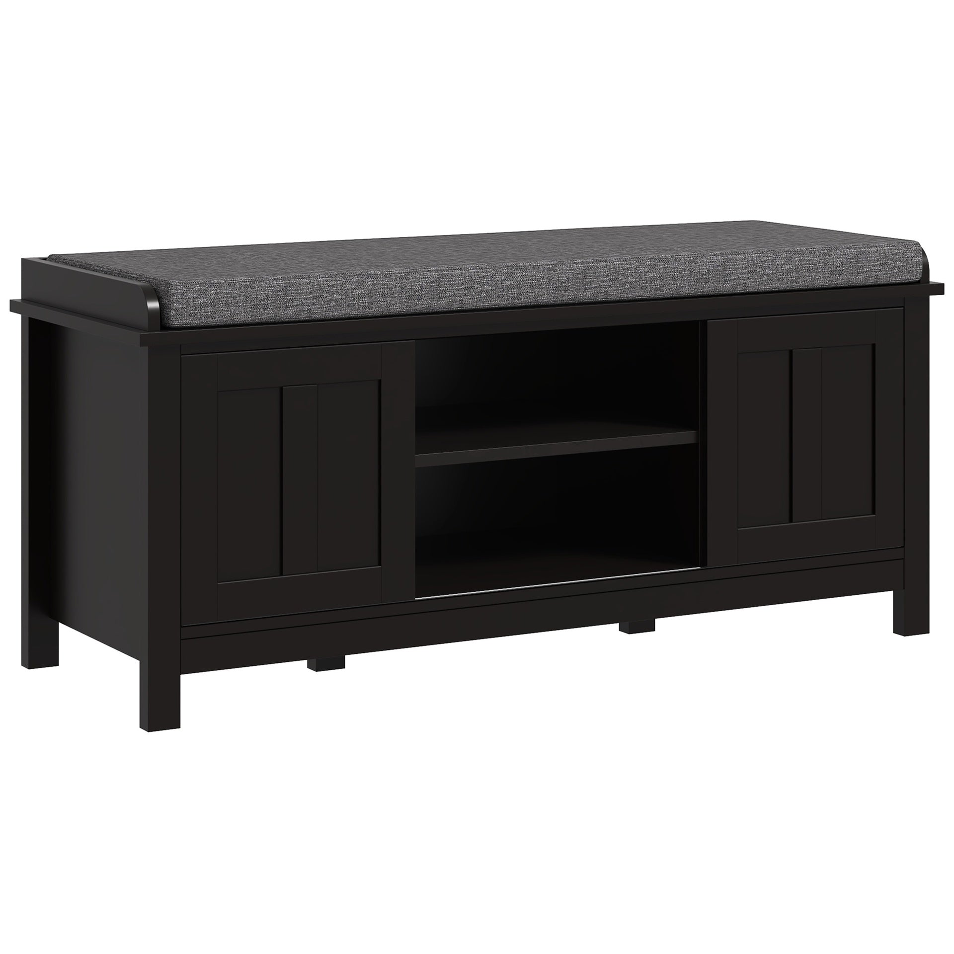 HOMCOM Entryway Shoe Bench Storage Ottoman with Sliding Doors, Adjustable Shelving, 6 Compartments, and Padded Seat, Holds 10 Pairs, Black