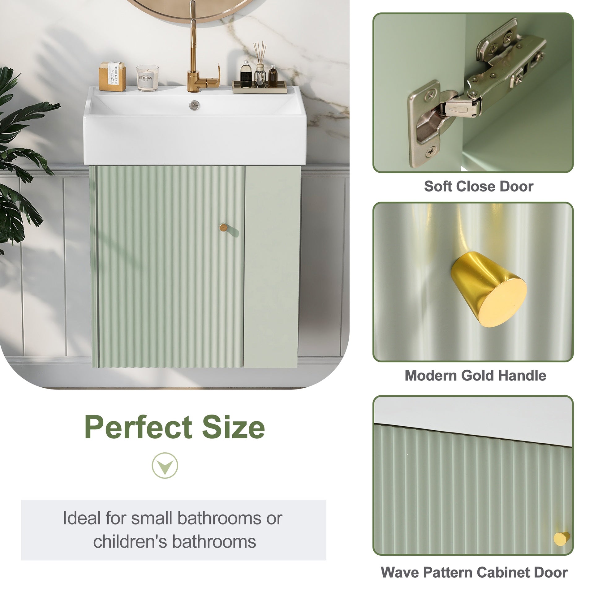 21.6 inch Modern Floating Bathroom Vanity with Ceramic Basin - Perfect for Small Bathrooms, Right side storage