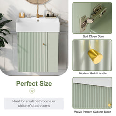21.6 inch Modern Floating Bathroom Vanity with Ceramic Basin - Perfect for Small Bathrooms, Right side storage