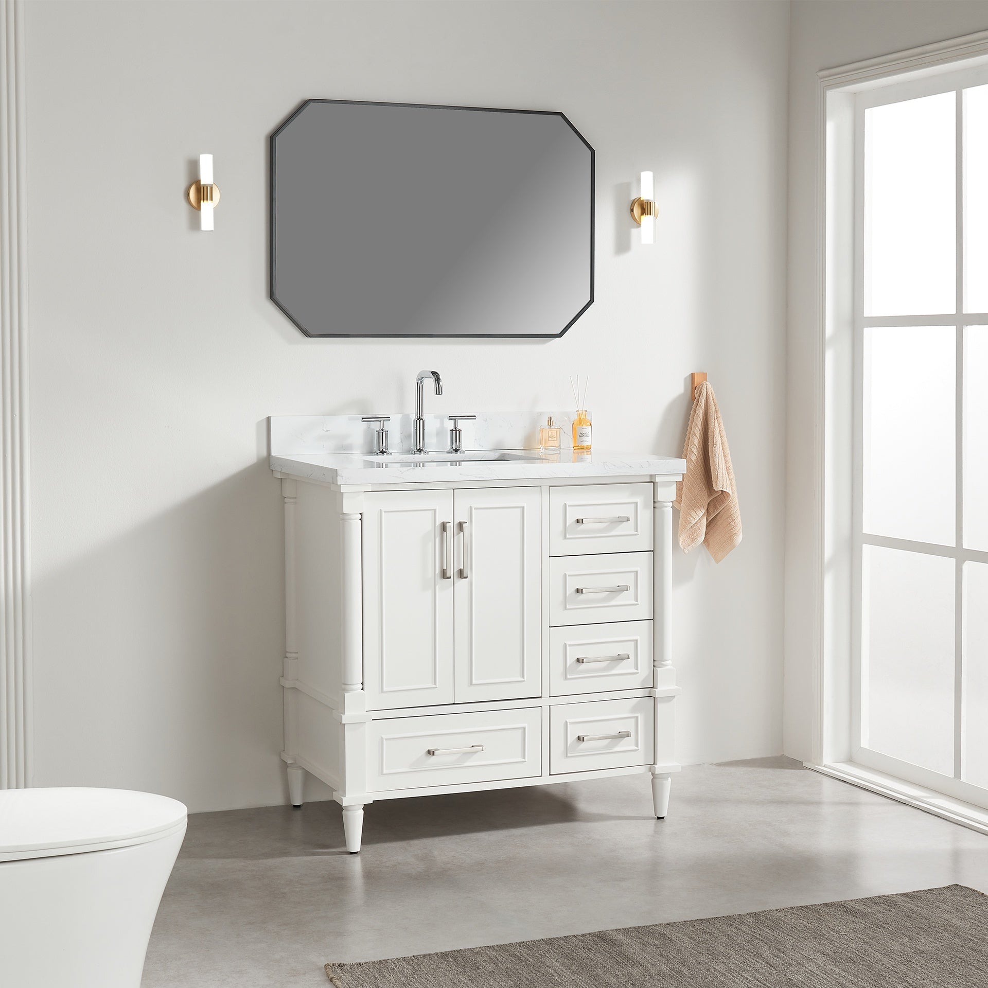 Fully Assembled 36'' Freestanding Single Bathroom Vanity with 2 Handle Sets