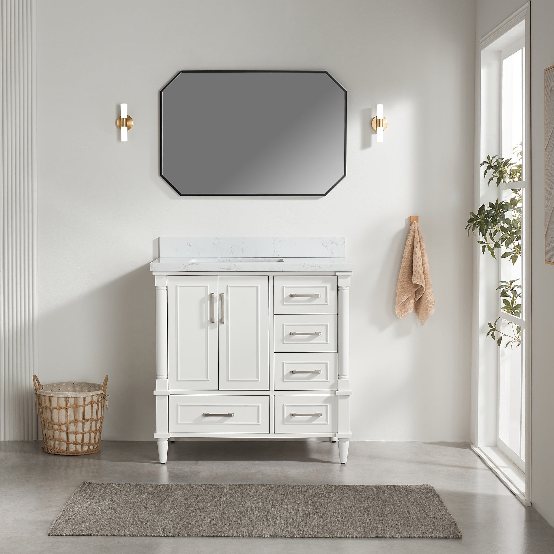 Fully Assembled 36'' Freestanding Single Bathroom Vanity with 2 Handle Sets