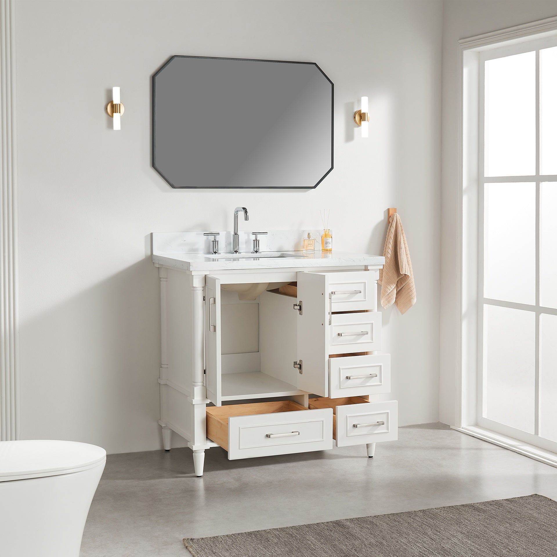 Fully Assembled 36'' Freestanding Single Bathroom Vanity with 2 Handle Sets