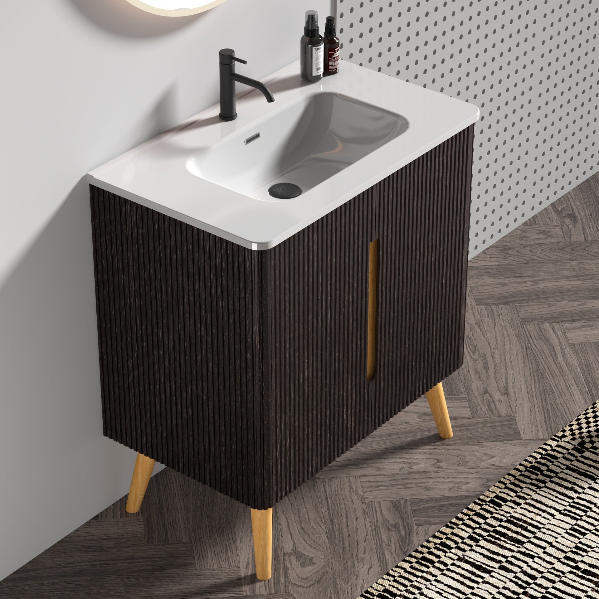 U136-ETNA30F-308 Etna 30" Brushed Black Oakt Bathroom Vanity with Sink, Freestanding & Wall Mounted Bathroom Cabinet Options for Modern Bathrooms, KD