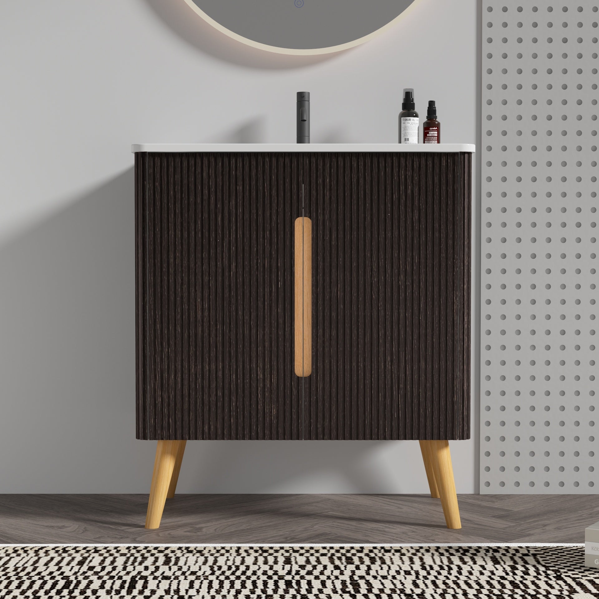 U136-ETNA30F-308 Etna 30" Brushed Black Oakt Bathroom Vanity with Sink, Freestanding & Wall Mounted Bathroom Cabinet Options for Modern Bathrooms, KD