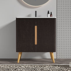 U136-ETNA30F-308 Etna 30" Brushed Black Oakt Bathroom Vanity with Sink, Freestanding & Wall Mounted Bathroom Cabinet Options for Modern Bathrooms, KD