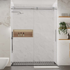 56-60"W x 76"H Frameless Shower Door, Sliding Shower Door, with Premium 5/16"(8mm)Thick Tempered Glass Shower Enclosure , Brushed Nickel With Buffer, kd