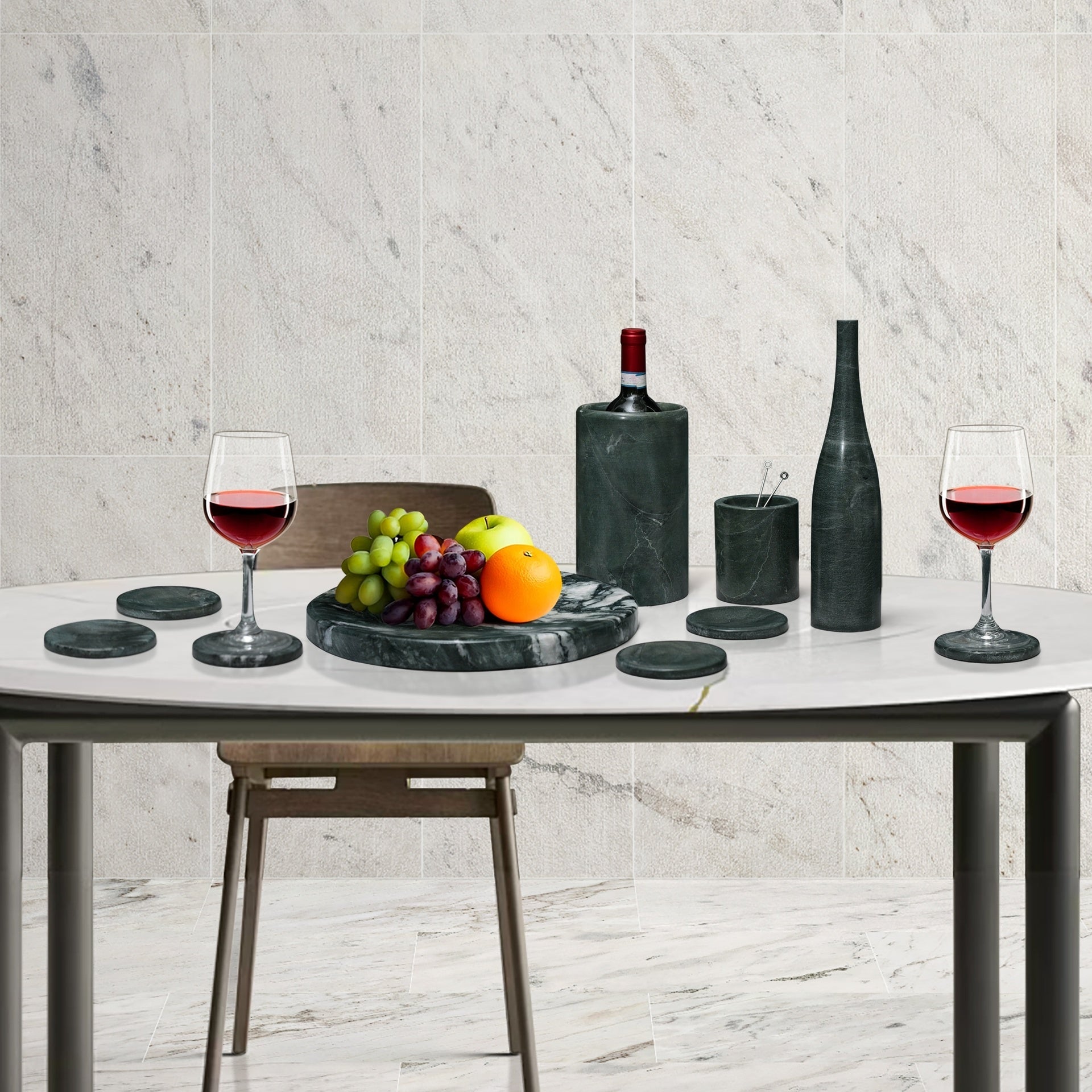 Green natural marble dining room accessories set, natural stone, luxury 10 pcs set, genuine marble, real marble