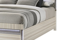 Leonor Modern Style King Bed made with wood and LED in Gray with clean linear detailing