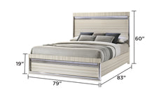 Leonor Modern Style King Bed made with wood and LED in Gray with clean linear detailing