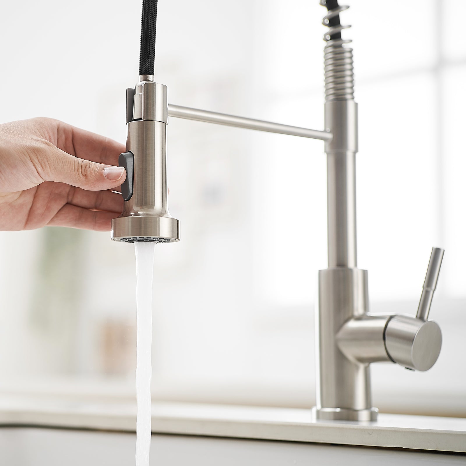 Kitchen Faucet with Pull Down Sprayer Brushed Nickel Stainless Steel Single Handle Pull Out Spring Sink Faucets