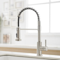 Kitchen Faucet with Pull Down Sprayer Brushed Nickel Stainless Steel Single Handle Pull Out Spring Sink Faucets