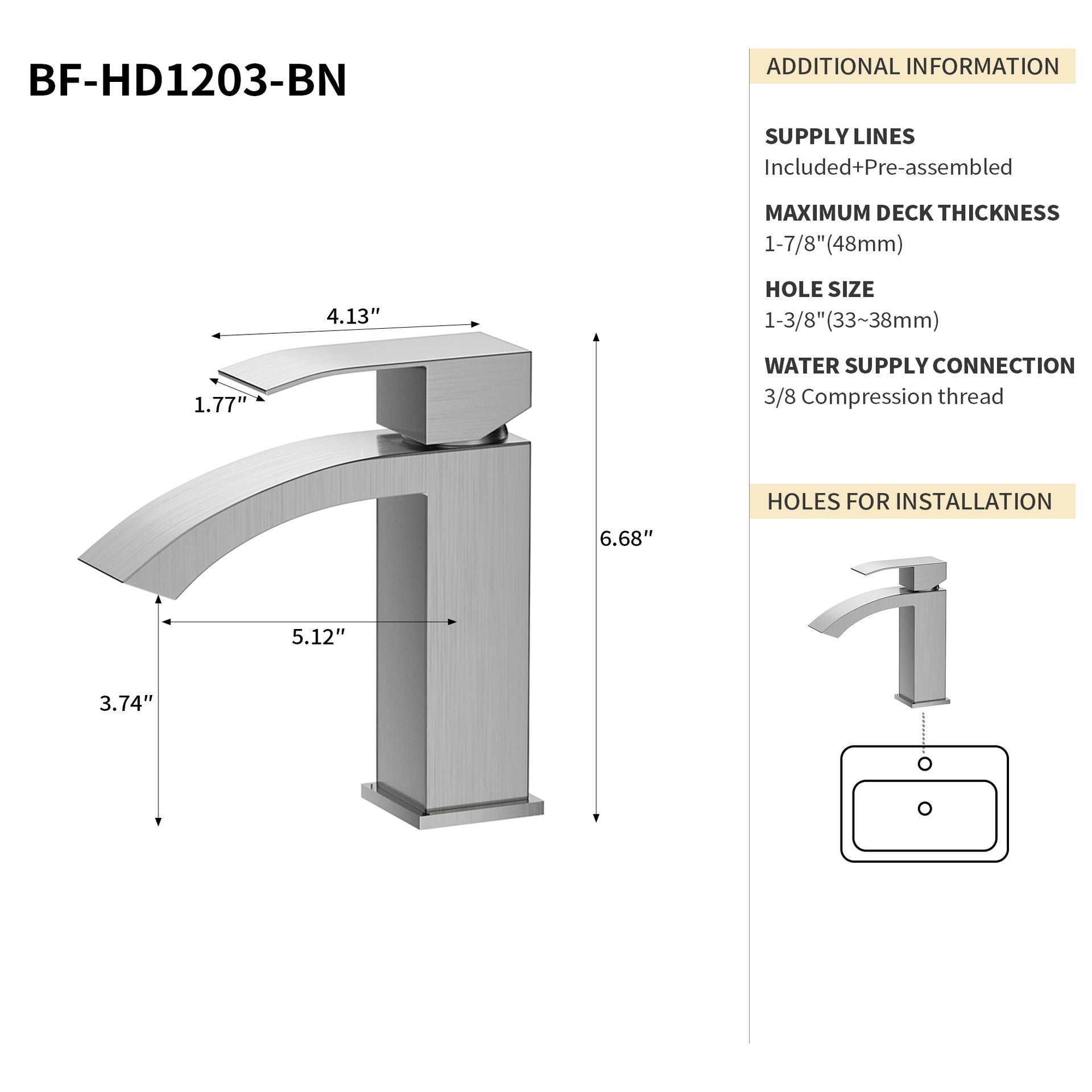 Bothwa Home 6.68" CUPC Certified Single Handle Bathroom Sink Faucet (Brushed Nickel Finish)