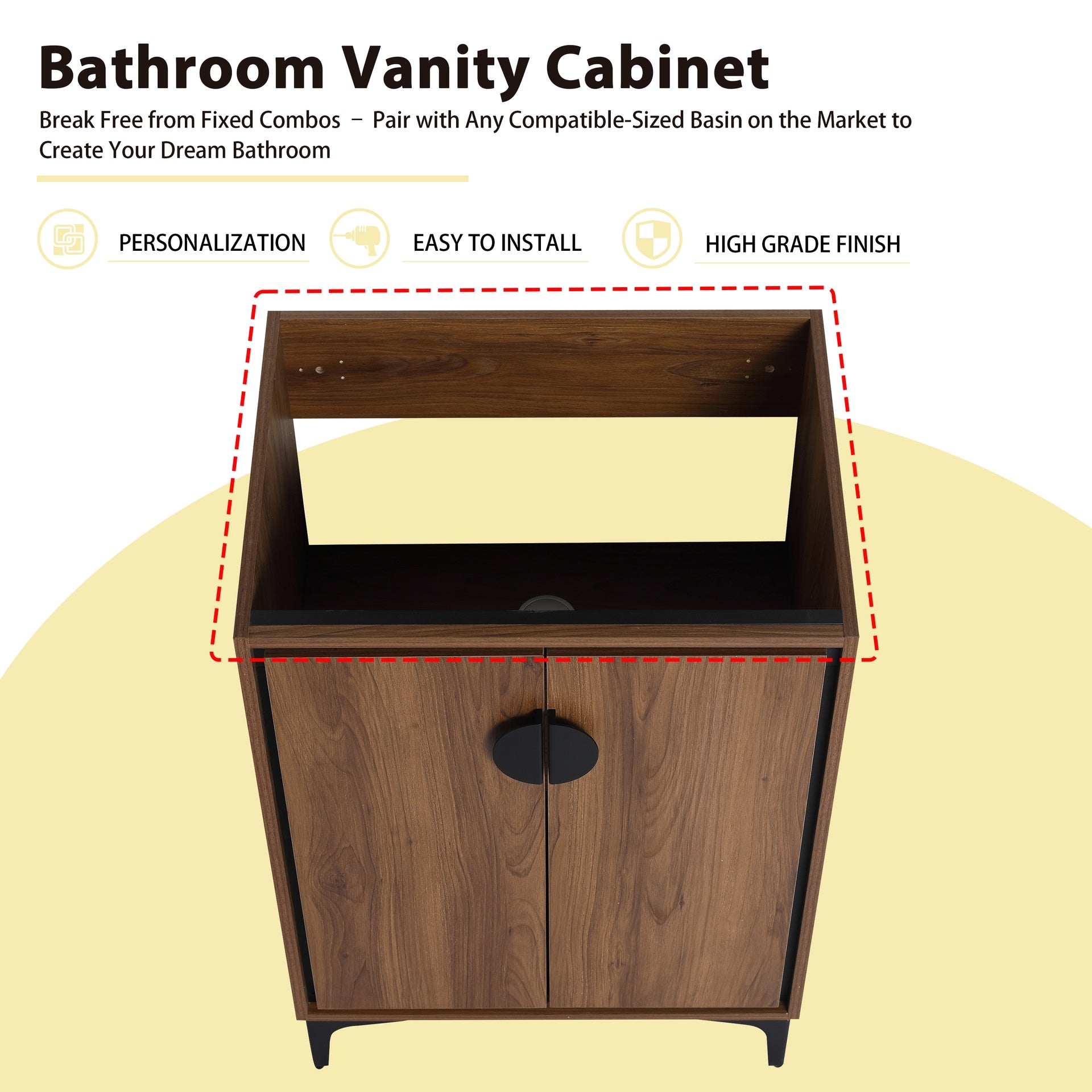 24'' Bathroom Vanity without Top Sink, Modern Bathroom Storage Cabinet with 2 Soft Closing Doors, Single Sink Bathroom Vanity