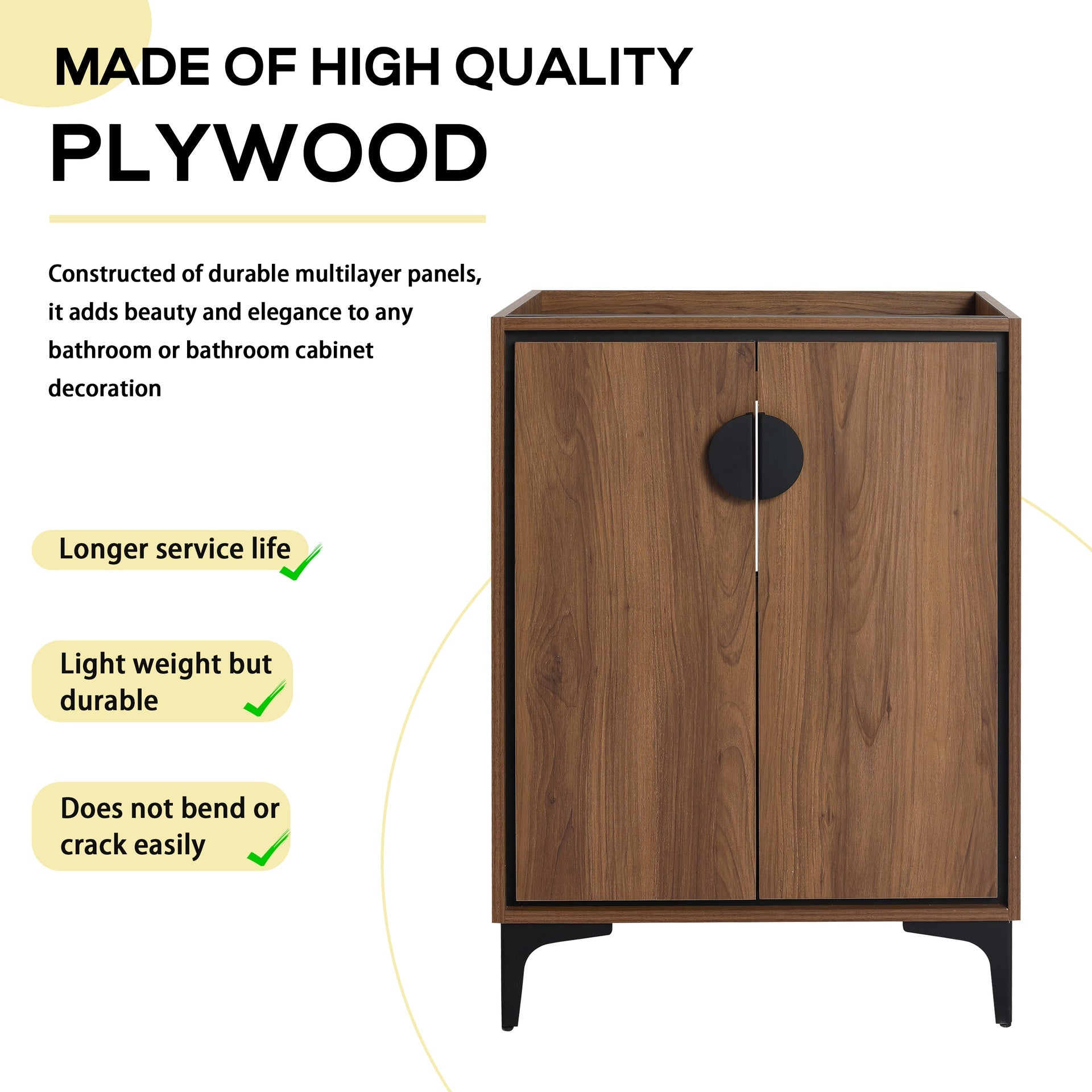 24'' Bathroom Vanity without Top Sink, Modern Bathroom Storage Cabinet with 2 Soft Closing Doors, Single Sink Bathroom Vanity
