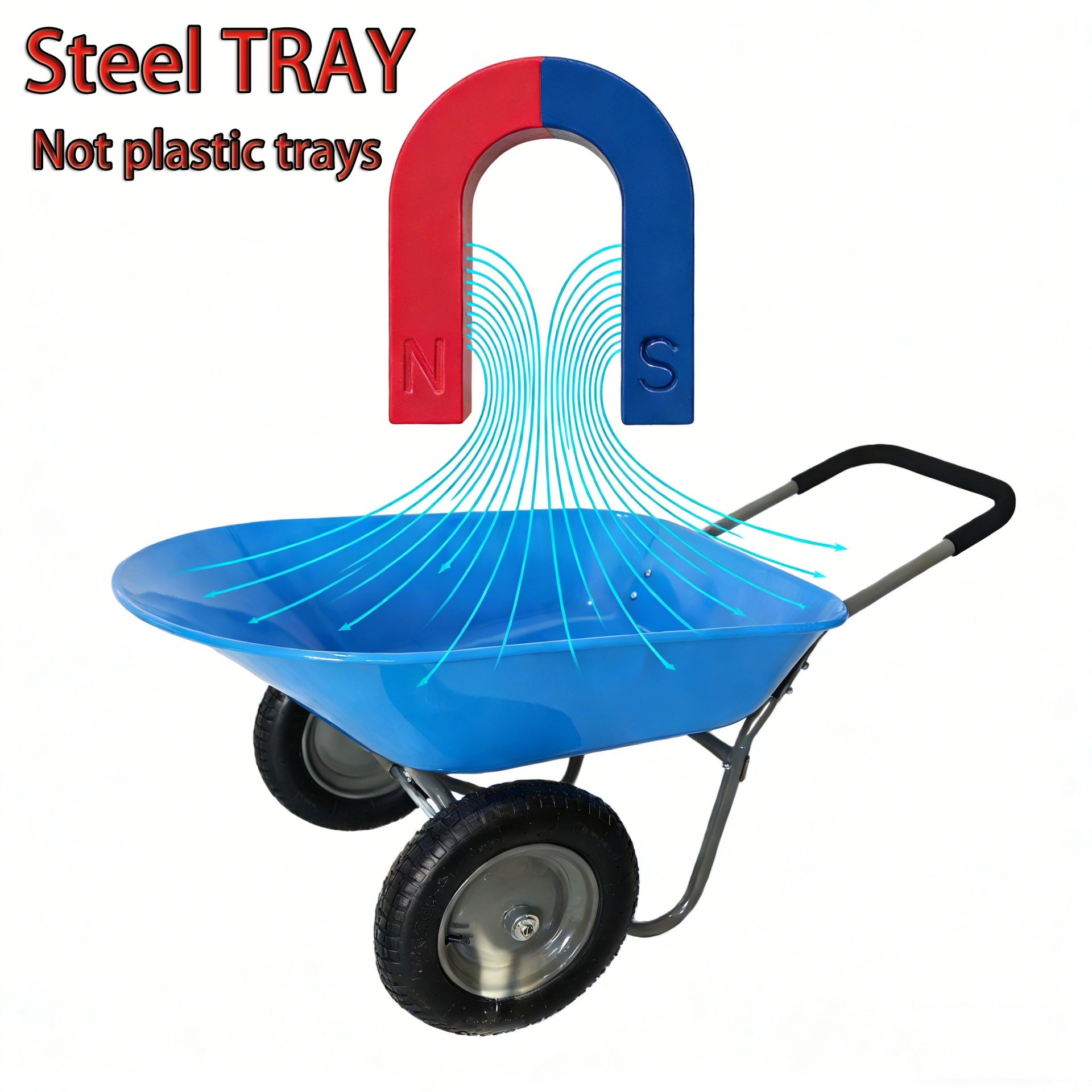 Steel TRAY wheel barrow Two wheeled trolley for green garden 15 inch pneumatic wheel
