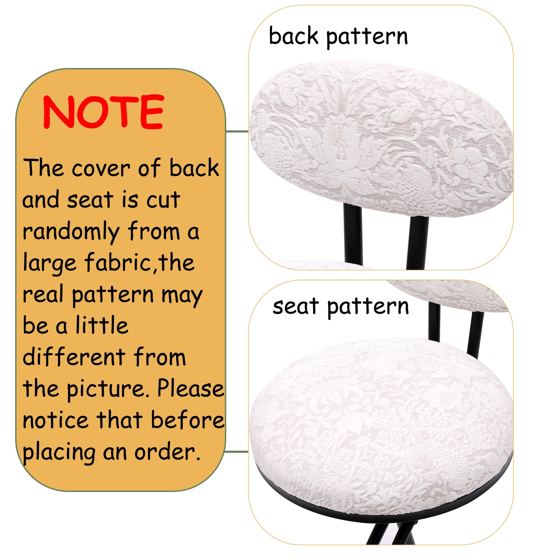 Round Print Bar Stools Set of 2 Black Metal Upholstered Chairs for Kitchen Island & Dining Rooms Counter Stools (Black & White Print)