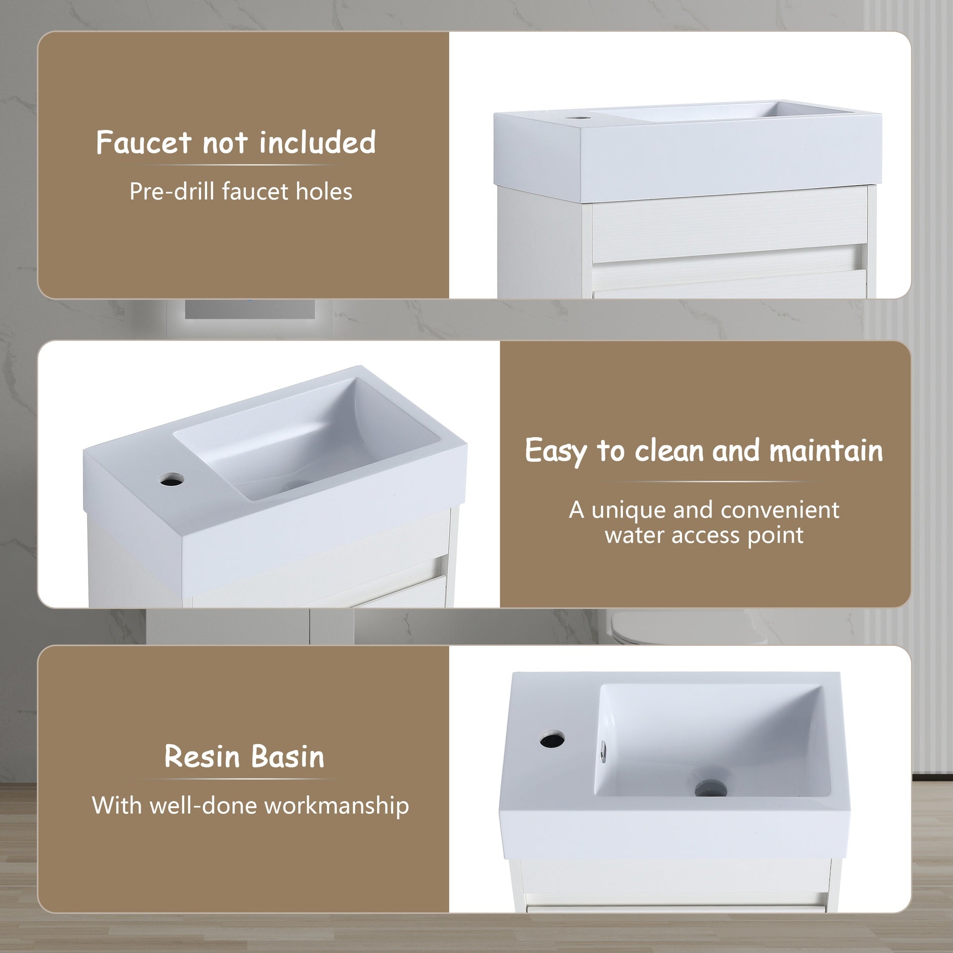 18'' Floating Wall-Mounted Bathroom Vanity with White Resin Sink & Soft-Close Cabinet Door