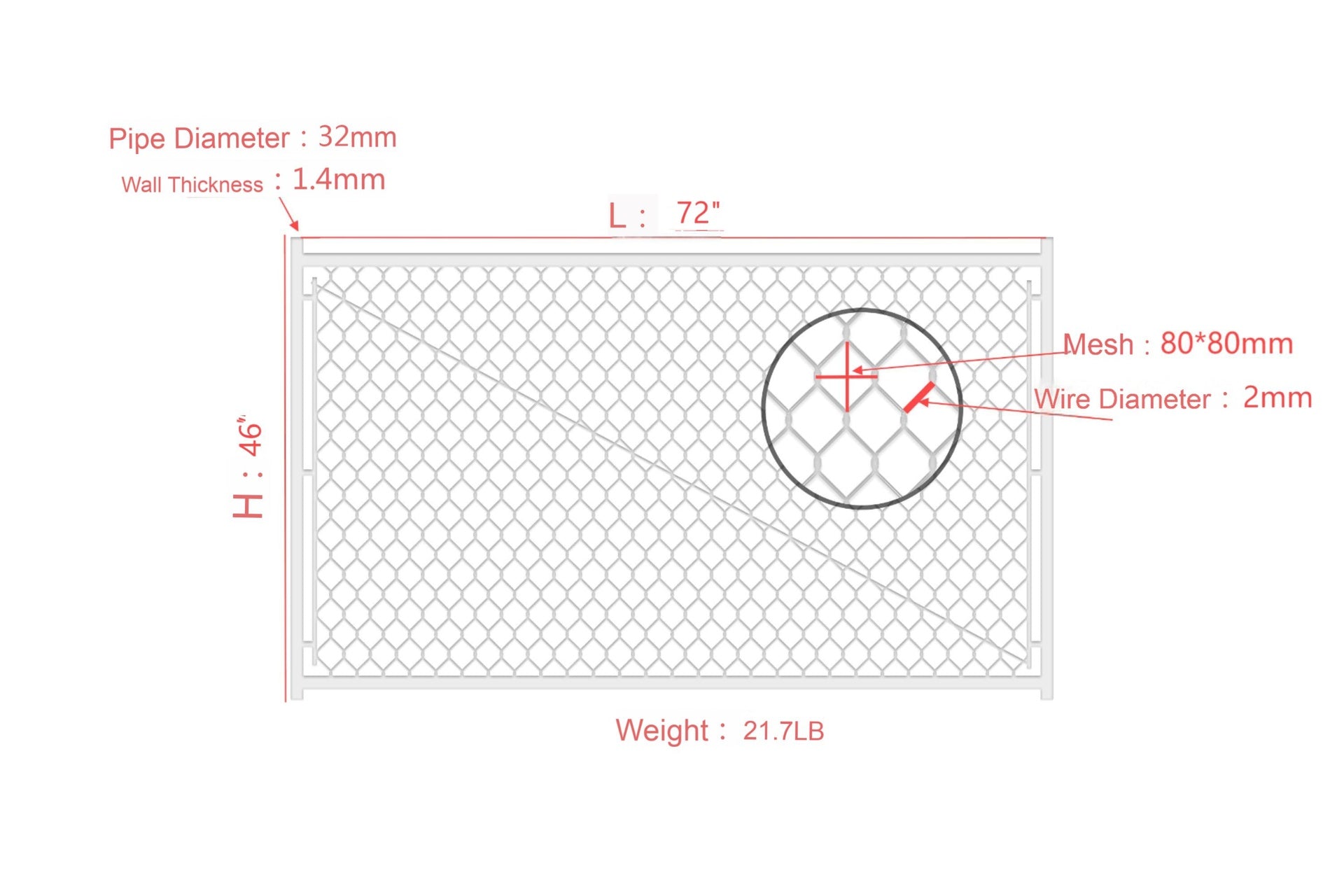 Adjustable Chain Link Walk Gate Kit with Round Corner Frame, Fit-Right, 3.8'H