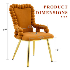 Set of 2 Orange Puffy Bubble Chair Ball Chain Chair Velvet Dining Chairs with Gold Legs, Upholstered Accent Chairs with Armrests for Dining Room & Kitchen