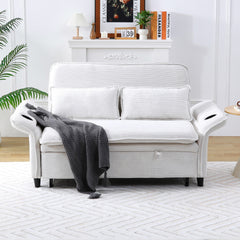65.74-inch beige letter striped fabric multi-functional sofa bed, suitable for bedrooms and living rooms.  The armrests and backrests are adjustable.