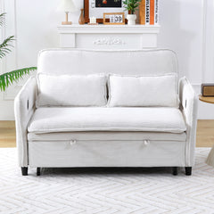 65.74-inch beige letter striped fabric multi-functional sofa bed, suitable for bedrooms and living rooms.  The armrests and backrests are adjustable.