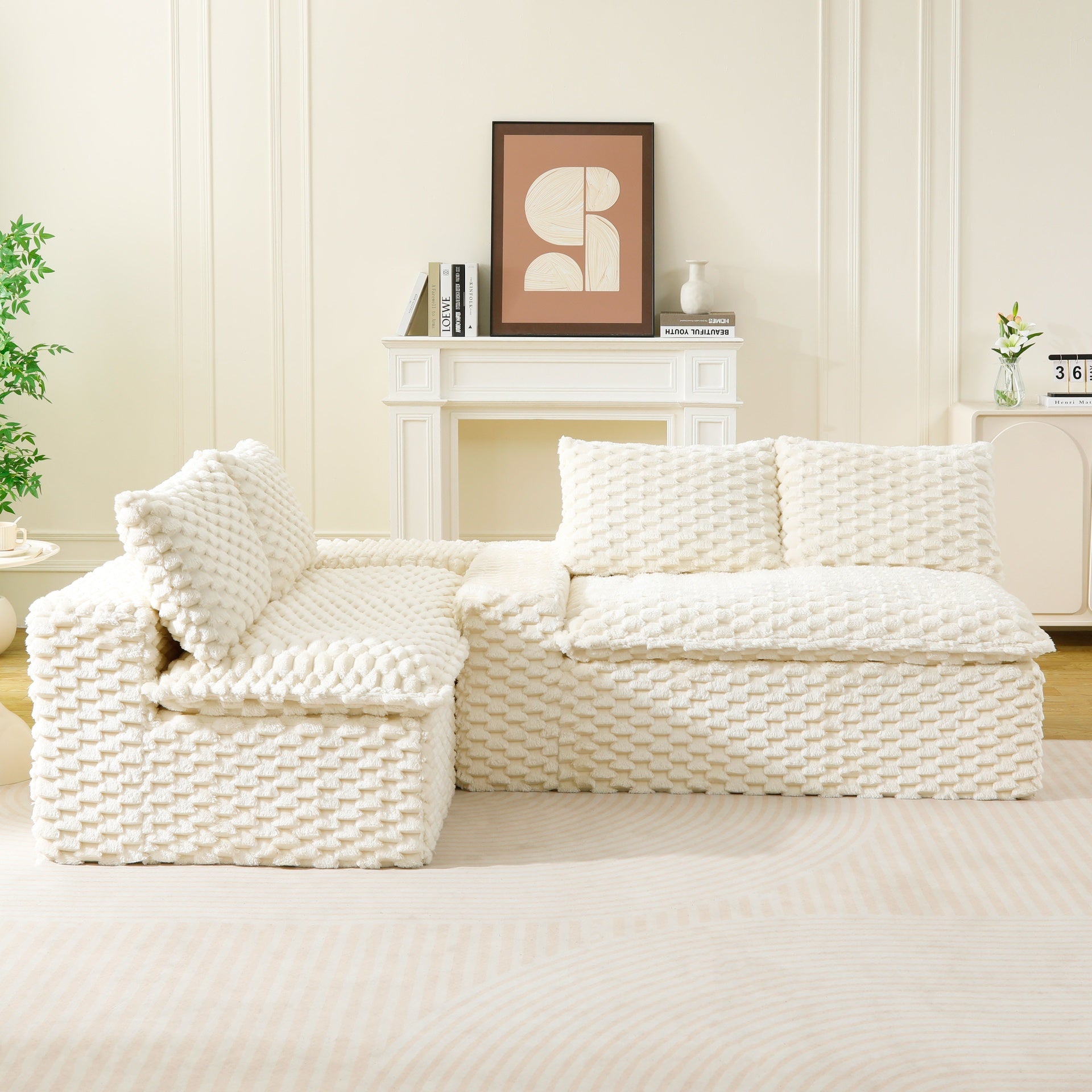 Luxury White Turtle Velvet Multifunctional Sofa - Arrangeable in Single Row, Side-by-Side or Facing Each Other, Stylish Living Room Furniture for Cozy Home Decor
