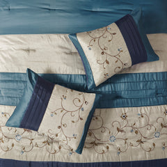 Embroidered 7 Piece Comforter Set Navy Queen
