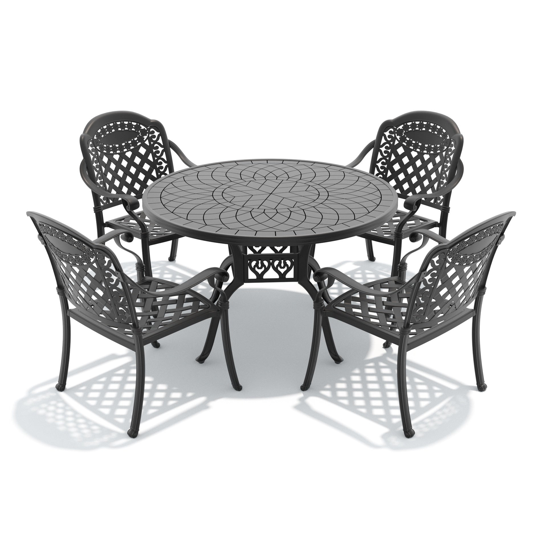 5-Piece Set Of Cast Aluminum Patio Furniture With Red Cushions