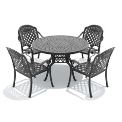 5-Piece Set Of Cast Aluminum Patio Furniture With Red Cushions